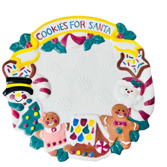 Ceramic Christmas Bear Stand And Cookie Plate "Cookies For Santa" 13" Tall - Picture 9 of 16